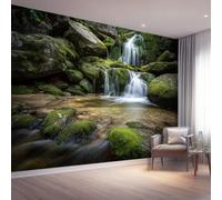 Papier Peint Panoramique Forêt Cascade Décoration Murale 350 x 256cm | Géant 3D Papier Peint Intissé pour Salon Chambre Salle à Manger Chambre d'Enfant, Rustique Nature Paysage Poster