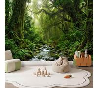 Papier Peint Panoramique Forêt Naturelle, Intissé Photo Papier Peint | Papier Peint imprimé Arbres Ruisseau Rochers Mousse Décoration Xxl Murale Pour Salon Chambre Bureau, 400 x 280 cm