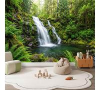 Papier Peint Panoramique Forêt Naturelle, Intissé Photo Papier Peint | Papier Peint imprimé Cascade Étang Arbres Rochers Décoration Xxl Murale Pour Salon Chambre Bureau, 350 x 256 cm