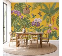 Papier Peint Panoramique Forêt Tropicale Humide Pour Chambre Salon - Monstera Deliciosa Orchidée Phalaenopsis Colibri Papier Peint Tapisserie Poster Mural Prêt pour le montage (200 x 140cm - 4 lés)