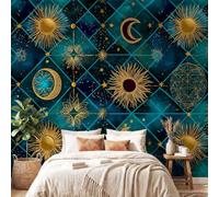 Papier Peint Panoramique Géométrique Astrologie 250 x 175 cm Poster Murale,Papier Peint Panoramique Intissé Paysage Soleill Lune pour Salon Chambre Tête de lit - Décoration Murale