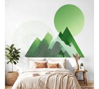 Papier Peint Panoramique Géométrique Minimaliste 450 x 315 cm Poster Murale,Papier Peint Panoramique Intissé Paysage Montagne Lune pour Salon Chambre Tête de lit - Décoration Murale