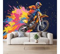 Papier Peint Panoramique Graffiti Moto Tout-Terrain, Art Numérique Cool Papier Peint Photo 300 x 210 cm Panoramique Murale Pour Salon Chambre Tapisserie Murales Intissé Poster Tableaux Photo Muraux