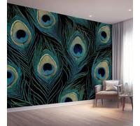Papier Peint Panoramique Imprimé Animal Décoration Murale 350 x 256cm | Géant 3D Papier Peint Intissé pour Salon Chambre Salle à Manger Chambre d'Enfant, Rétro Glam Plume De Paon Poster