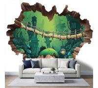 Papier Peint Panoramique Intissé 300x210cm Impact Visuel 3D, Monde Souterrain Lumière Verte Adolescent Chambre Gaming Papier Peint Photo, Pour Salon Chambre Chambre D'Enfant Décoration Murale