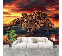 Papier Peint Panoramique Intissé 400x280 cm Illusion D'Optique Animal LéOpard Amovible Format Personnalisé Papier Peint Photo Couleur Orange Murale Salon Chambre Chambre d'enfants Stickers muraux