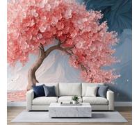 Papier Peint Panoramique Intissé 450x315cm Style Texture Couteau Palette, Cerisier Fleurs Papier Peint Photo, Pour Salon Chambre D'Enfant Décoration Murale