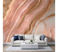 Papier Peint Panoramique Intissé 500x280cm Motif Marbre, Agate Fluide Rose Doux Blanc Papier Peint Photo, Pour Salon Chambre D'Enfant Décoration Murale
