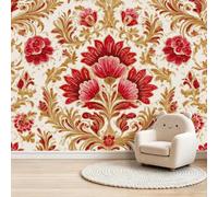 Papier Peint Panoramique Intissé Aquarelle Vintage, 300 x 210 cm | Floral Symétrique Luxueux Classique Papier Peint Mural, Multicolore Design Unique pour Fond TV Salon
