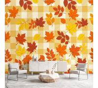 Papier Peint Panoramique Intissé Champêtre Feuille d'érable Kaki | Papier Peint Panoramique Photo Poster Vintage Tartan 350 x 256 cm(L x H) Pour Salon Chambre D'Enfant Décoration