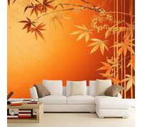 Papier Peint Panoramique Intissé Couleur Orange 350 x 256 cm - Ligne Bambou Imprimée Moderne Revêtement Mural Déco Maison Idéal pour Décoration Salon, Chambre Adulte ou Enfant, Haute Qualité HD