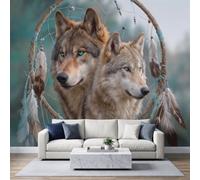 Papier Peint Panoramique Intissé Fantasy Bohemian 400 x 280 cm - Papier Peint Mural Photo Attrape-Rêves Loup Faune Sauvage Non Tissé, Tapisserie Photo Fresque Murale Pour Salon Chambre à Coucher