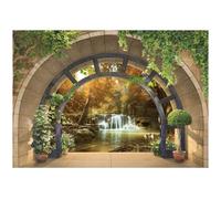 WallArena - Papier peint panoramique intissé Vue sur la cascade par la fenêtre 350x250 cm - Papier peint photo non tissé - Pour salon et chambre à coucher - Effet 3D - Avec colle - Forêt paysagère