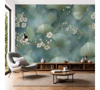 Papier Peint Panoramique Intissé Feuilles Plantes De Ginkgo 450x315cm Papier Peint Photo,Aquarelle Fraîcheur Fresque Murale Affiche Géante Pour Salon Chambre Chambre D'Enfant Décoration Murale