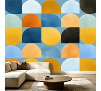 Papier Peint Panoramique Intissé Géométrique Moderne Épuré | Photo Murale en Non-Tissé 300 x 210 cm | Poster de Décoration pour Salon et Chambre - Composition De Demi-Cercles Colorés
