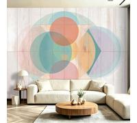 Papier Peint Panoramique Intissé Géométrique Symétrique, 250 x 175 cm | Scandinave Abstrait Triangles Cercles Papier Peint Mural, Multicolore Design Unique pour Fond TV Salon