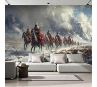 Papier Peint Panoramique Intissé Guerrier à Cheval 350x256 Déco Maison | Fresque murale photo effet 3D, décoration murale moderne Médiéval Montagne adapté salon, chambre, bureau S-303