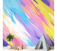 Papier Peint Panoramique Intissé Minimaliste Blocs de couleur Bleu | Papier Peint Panoramique Photo Poster Moderne Abstrait Rayé 300 x 210 cm(L x H) Pour Salon Chambre D'Enfant Décoration