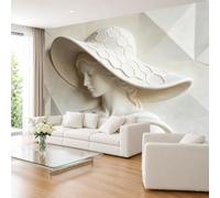 Papier Peint Panoramique Intissé Poster Mural Dame Au Chapeau À Larges Bords 265×280cm Motif Femme En Relief pour Salon Cuisine Salle À Manger et Chambre À Coucher Modernes 265×280cm (L X H) (
