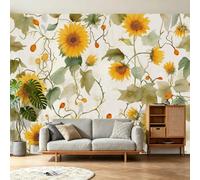 Papier Peint Panoramique Maison De Campagne Fleuri Vintage 3D Panoramique Papier Peint Tournesol Vignes Feuilles, Papier Mural Decoratif Pour Salon, Chambre, Décoration Murale 400 x 280 cm