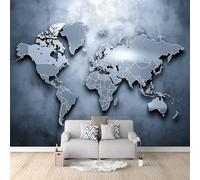 Papier Peint Panoramique Minimaliste Style Industriel Mappemonde Global, Poster Géant Mural 350 x 256 cm, Intissé Décoration Murale pour Salon & Chambre d'Enfant, Gris Graphite (Non-adhésif)