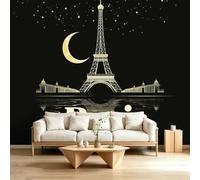 Papier Peint Panoramique Moderne 500 x 280 cm sur mesure taille Fresque Murale 3D, Décoration Murale Vue Nocturne De Paris Tour Eiffel Ciel Étoilé, Papier Peint Intissé pour Salon Chambre Décoration