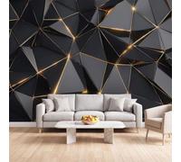 Papier Peint Panoramique Moderne Géométrique, Papier Peint | 3D Triangle Noir Fresque Murale Intissée - Décoration Murale 200x140 cm pour Salon Chambre Bureau Décor
