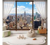 Papier Peint Panoramique Moderne Photographie 300 x 210 cm (L x H) | Papier Peint Intissé Vue Par La Fenêtre Ville New York Poster Mural Décoration pour Chambre Salon Décoration