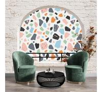 Papier peint panoramique moderne Texture géométrique terrazzo Mur en briques avec fenêtre Esthétique pop moderne Revêtement Murale décoration salon Chambre Coucher Maison Décoration 400x280cm