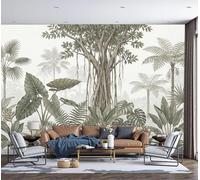 Papier Peint Panoramique Monstera De L'Arbre Banian, 200x140cm Poster Geant Mural 3D Forêt Tropicale Humide Tapisserie Soie Décoration Murale pour Salon Chambre à Coucher Fond TV, Vert Olive