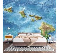 Papier Peint Panoramique Murale ModèLe de Carte D'îLe 200x140 cm Papier Peint Intissé Bleu Taille Personnalisée Grandes Poster Mural Photo Muraux pour Salon, Bureau, Décor Fond TV