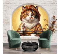 Papier peint panoramique nature Animaux et chats,Portrait de chat blanc murale intissée non adhésive,colle requise,400x280cm,décoration salon chambre,Papier peint panoramique effet fenêtre 3D