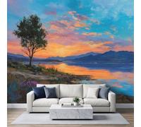 Papier Peint Panoramique Nature Coucher De Soleil Forêt 200 x 140 cm | Murales Papier Peint Intissé Campagne Pastorale Paysage Romantique, Grand Poster Décoration Muraln pour chambre salon
