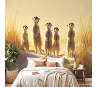 Papier Peint Panoramique Naturel Paysage 450 x 315 cm Poster Murale,Papier | Peint Panoramique Intissé Paysage Mignon Faune sauvage Suricate pour Salon Chambre Tête de lit - Décoration Murale