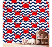 Papier Peint Panoramique Océan Crabe Rouge Mural Design | Tapisserie Photo Géante Dessin animé Nautique Rayé Fresque Murale Papier Peint Intissée - 150 x 105 cm