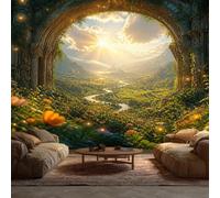 Papier Peint Panoramique Paysage Fantastique 350 x 256 cm | Papier Peint Motif Arche Ancienne Montagne, Salon, Chambre, Chambre D'Enfant, Maison Décoration