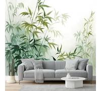 Papier Peint Panoramique Peinture À L'Encre Plantes Bambou Vert Vert Clair Revêtement Mural Poster Geant Murale Décoration pour Chambre Salon Couloir Bureau Cuisine Chambre Adulte Enfant, 350 x 256 cm