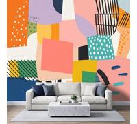 Papier Peint Panoramique Peinture Murale Abstrait Géométrique Bloc Couleur 3D Effet Intissé Grand Tapisserie Papier Peint Mural 368x254 cm pour Salon Chambre D'enfants Restaurant