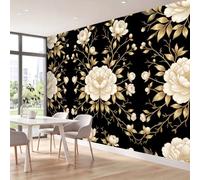 Papier Peint Panoramique Plantes Fleurs Feuilles | XXL Poster Intissé Papier Peint imprimé Luxe Élégant Décor Poster Mural pour Salon Chambre Bureau, 400 x 280 cm