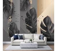 Papier Peint Panoramique Plantes Tropicales 250 x 175 cm sur mesure taille Fresque Murale 3D, Décoration Murale Moderne Luxe Feuilles De Palmier Rayures, Papier Peint Intissé pour Salon Chambre