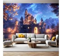Papier Peint Panoramique Poster Géant Château du bâtiment orange200 x 140 cm vue nocturne 3D Tapisserie Photo Intissée Fresque Salon Chambre Fond TV