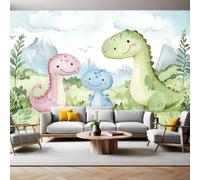 Papier Peint Panoramique Poster Géant Dinosaure à l'aquarelle200 x 140 cm vert 3D Tapisserie Photo Intissée Fresque Salon Chambre Fond TV