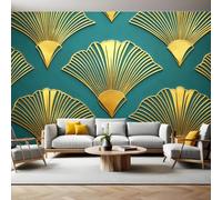 Papier Peint Panoramique Poster Géant Motif abstrait en forme d'éventail200 x 140 cm or 3D Tapisserie Photo Intissée Fresque Salon Chambre Fond TV