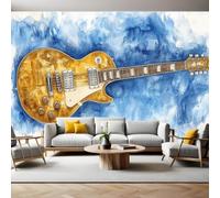 Papier Peint Panoramique Poster Géant Mural Guitare électrique aquarelle 350 x 256 cm bleu 3D Tapisserie Photo Intissée Fresque Salon Chambre Fond TV