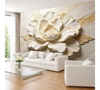 Papier Peint Panoramique Poster Mural À Motif Pivoine Sculptée Dans La Pierre 500×350cm Effet 3D Intissé pour Salon Cuisine Salle À Manger et Chambre Modernes 500×350cm (L X H) (197×138 Pouce