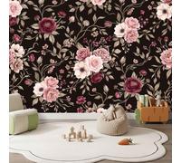 Papier Peint Panoramique Romantique Élégant, Intissé Photo Papier Peint | Papier Peint imprimé Plantes Fleurs Feuilles Baies Décoration Xxl Murale Pour Salon Chambre Bureau, 350 x 256 cm