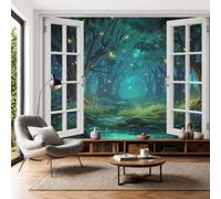 Papier Peint Panoramique Royaume Secret Forêt Des Lucioles, 200x140cm Photo Décoration Murale Nocturne Féerique Fantastique Poster Mural Soie Tapisserie Décorative pour Salon Chambre Fond TV Décor