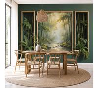 Papier Peint Panoramique Ruisseau De La Forêt De Bambous 400X280Cm | Cadre Photo En Forme De Bambou Revêtement Mural Décoration Chambre Design Moderne Intissé Tapisserie Photo Pour Chambre Salon
