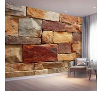 Papier Peint Panoramique Rustique Chic Décoration Murale 350 x 256cm | Géant 3D Papier Peint Intissé pour Salon Chambre Salle à Manger Chambre d'Enfant, Géométrique Ville Mur De Pierre Poster