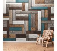 Papier Peint Panoramique Rustique Ferme Décoration Murale 350 x 256cm | Géant 3D Papier Peint Intissé pour Salon Chambre Salle à Manger Chambre d'Enfant, Vintage Mosaïque Planches De Bois Poster